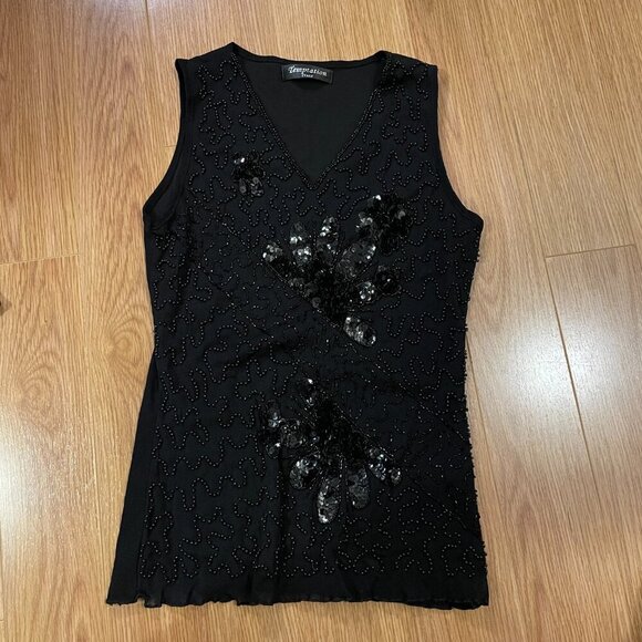 Vintage Embellished Sequin Sleeveless Top Black - Picture 3 of 12